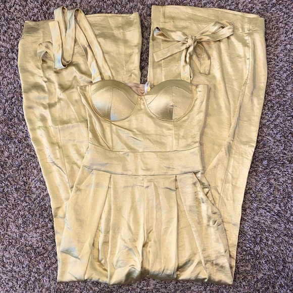 Miss Circle Gold Satin Jumpsuit - Picture 2 of 7